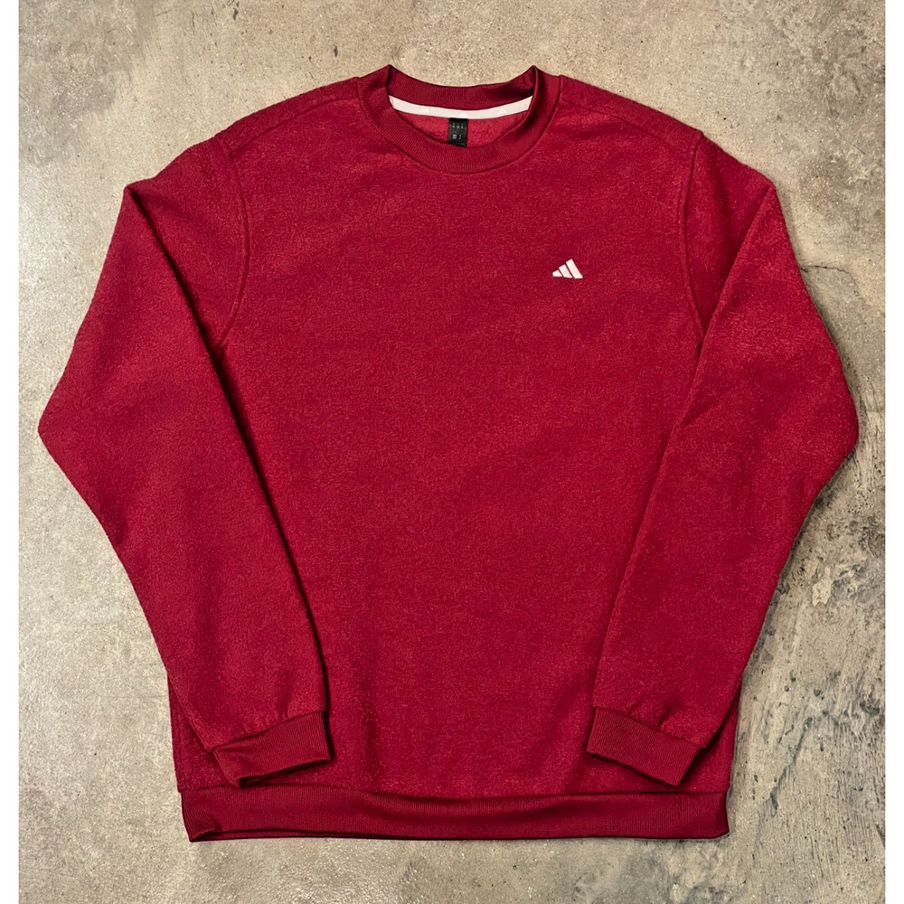 Adidas Crewneck Sweatshirt Mens M Red Embroidered Logo Athletic Pullover Terry